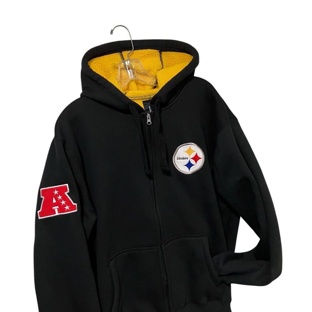 NFL Pittsburgh Steelers Black Hooded Fleece Lined Zip Up Sweatshirt Jacket - Picture 2 of 13